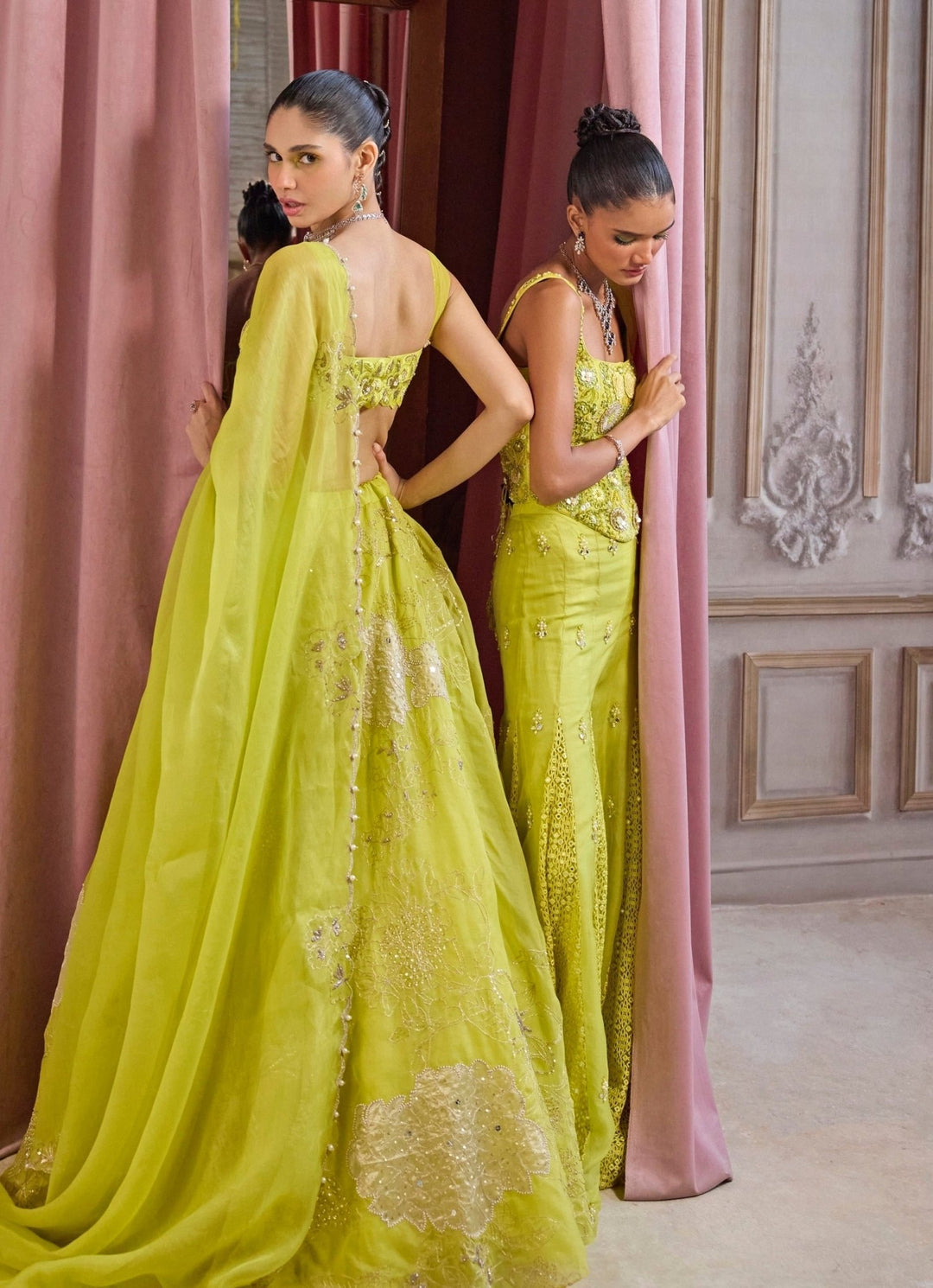 Neon Green Embroidered Organza Lehenga Set Sanya Gulati - Fabilicious Fashion