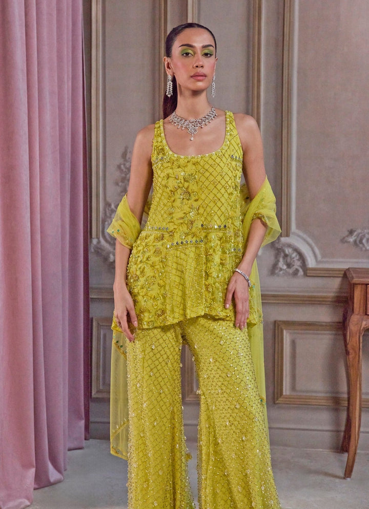 Neon Green Soft Net Kurta Pants Set Sanya Gulati - Fabilicious Fashion