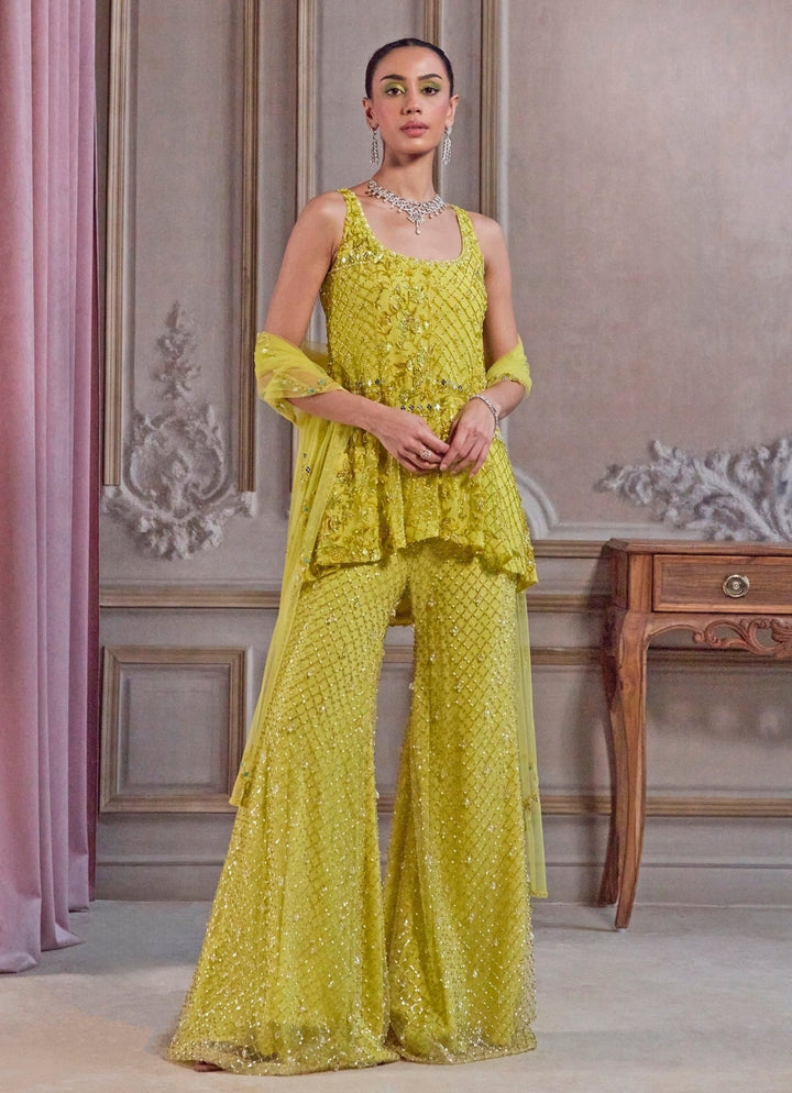 Neon Green Soft Net Kurta Pants Set Sanya Gulati - Fabilicious Fashion