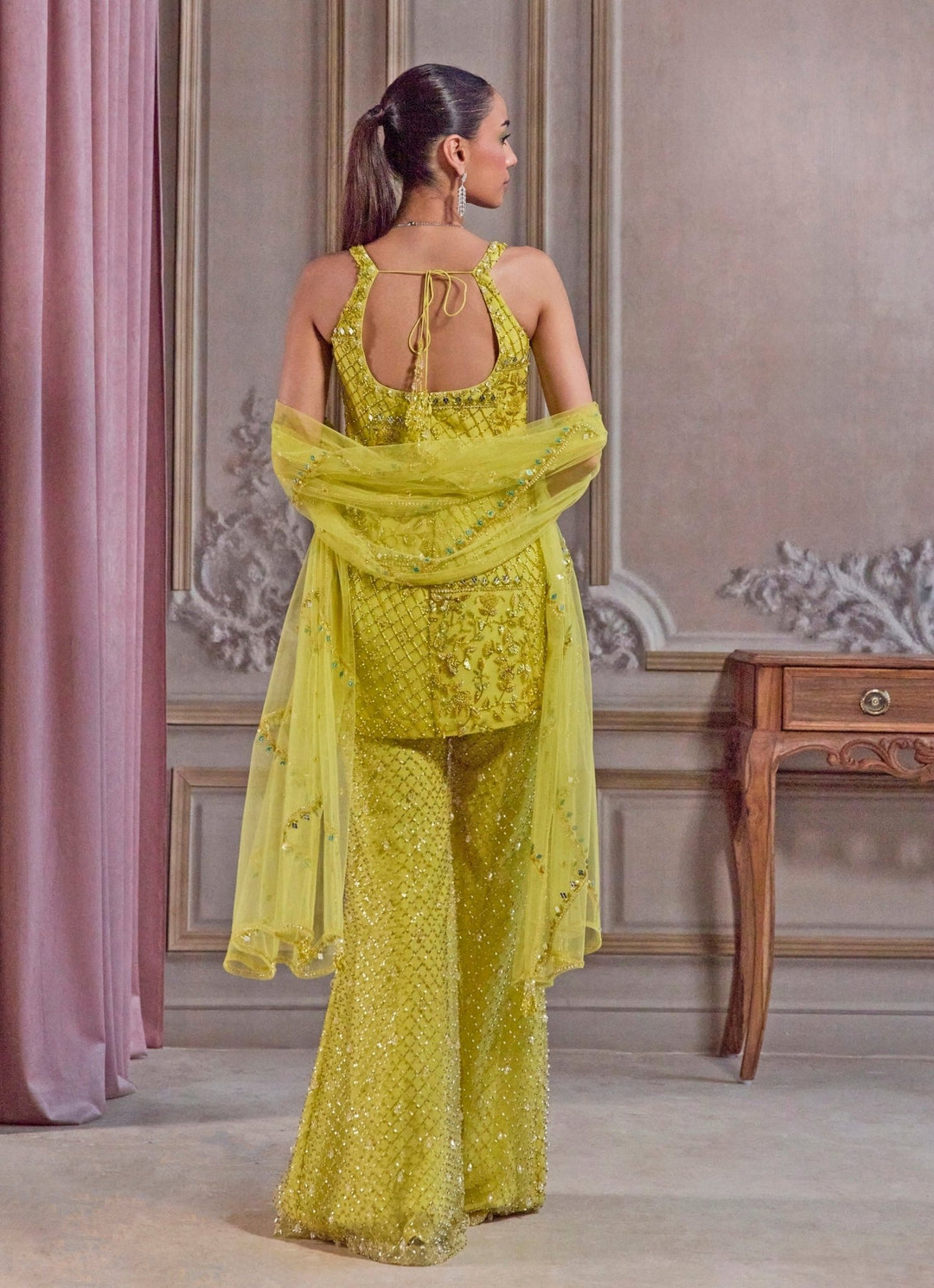 Neon Green Soft Net Kurta Pants Set Sanya Gulati - Fabilicious Fashion