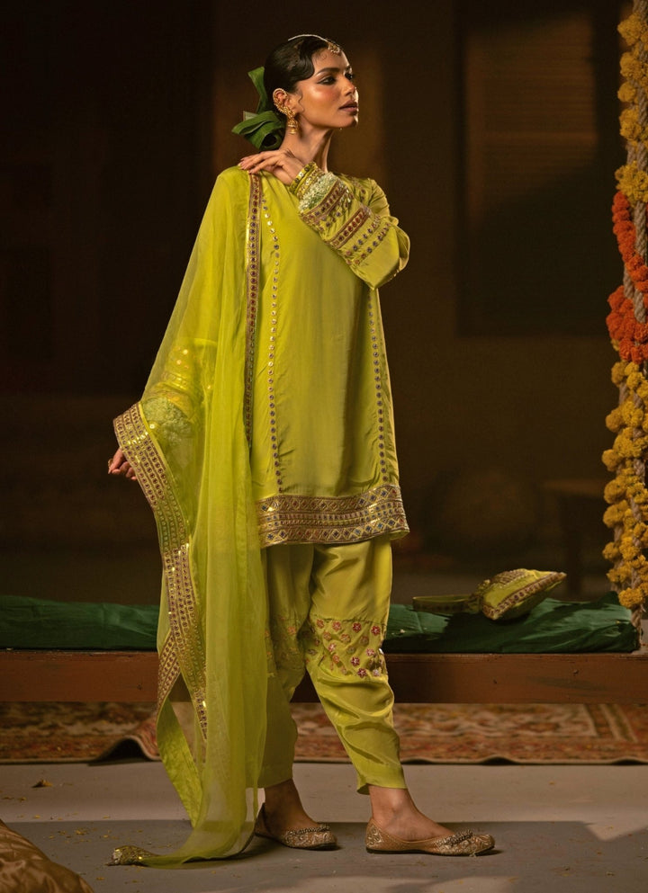 Neon Lime Green Crepe Silk Kurta Salwar Prahnaaya - Fabilicious Fashion