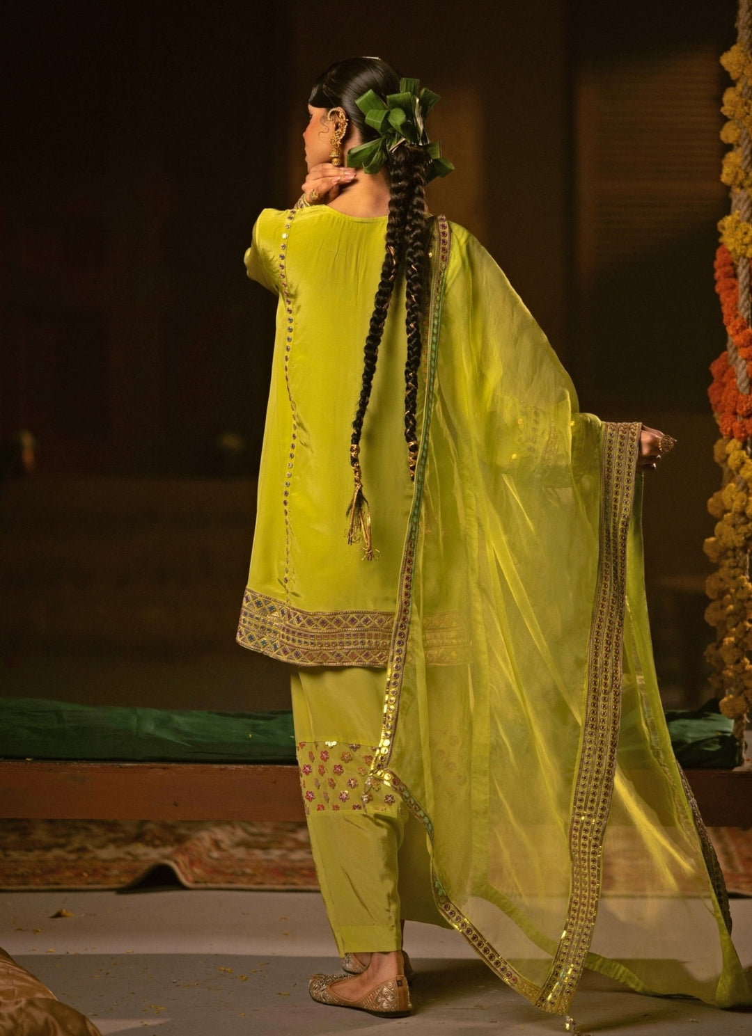 Neon Lime Green Crepe Silk Kurta Salwar Prahnaaya - Fabilicious Fashion