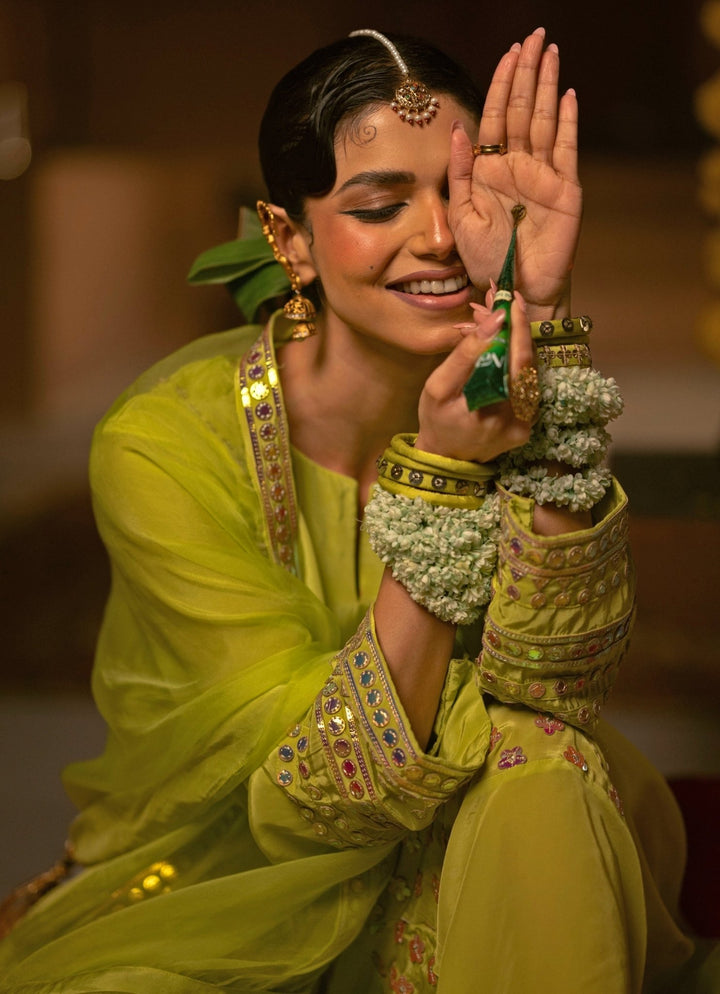 Neon Lime Green Crepe Silk Kurta Salwar Prahnaaya - Fabilicious Fashion