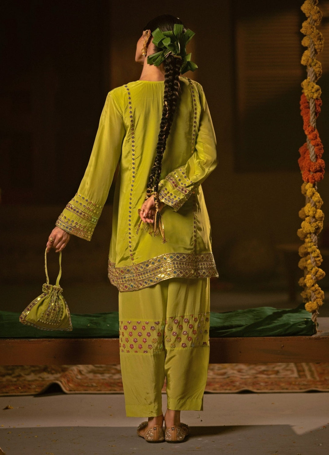 Neon Lime Green Crepe Silk Kurta Salwar Prahnaaya - Fabilicious Fashion