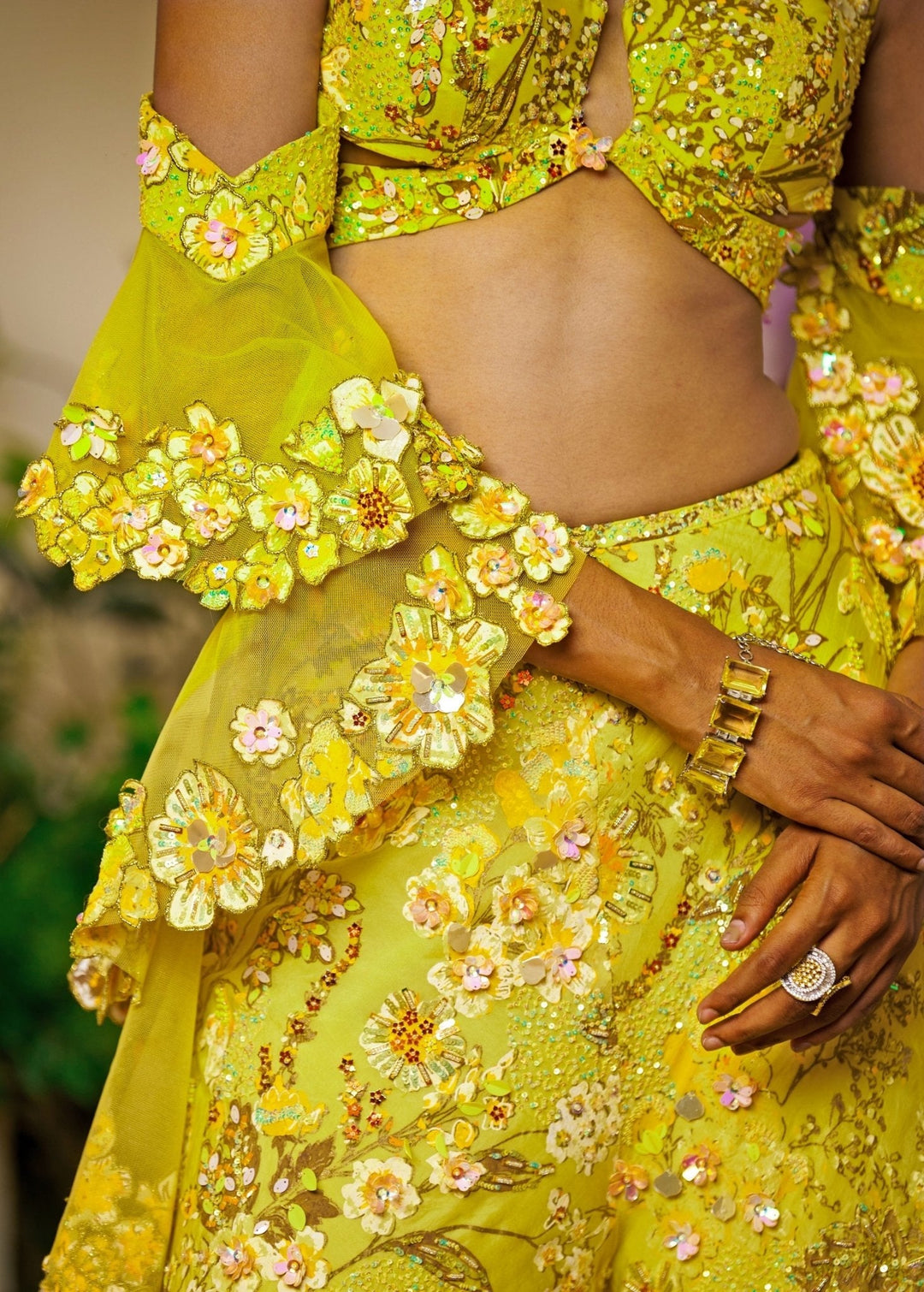 Neon Yellow Embroidered Organza Kurta Sharara Set Moledro - Fabilicious Fashion