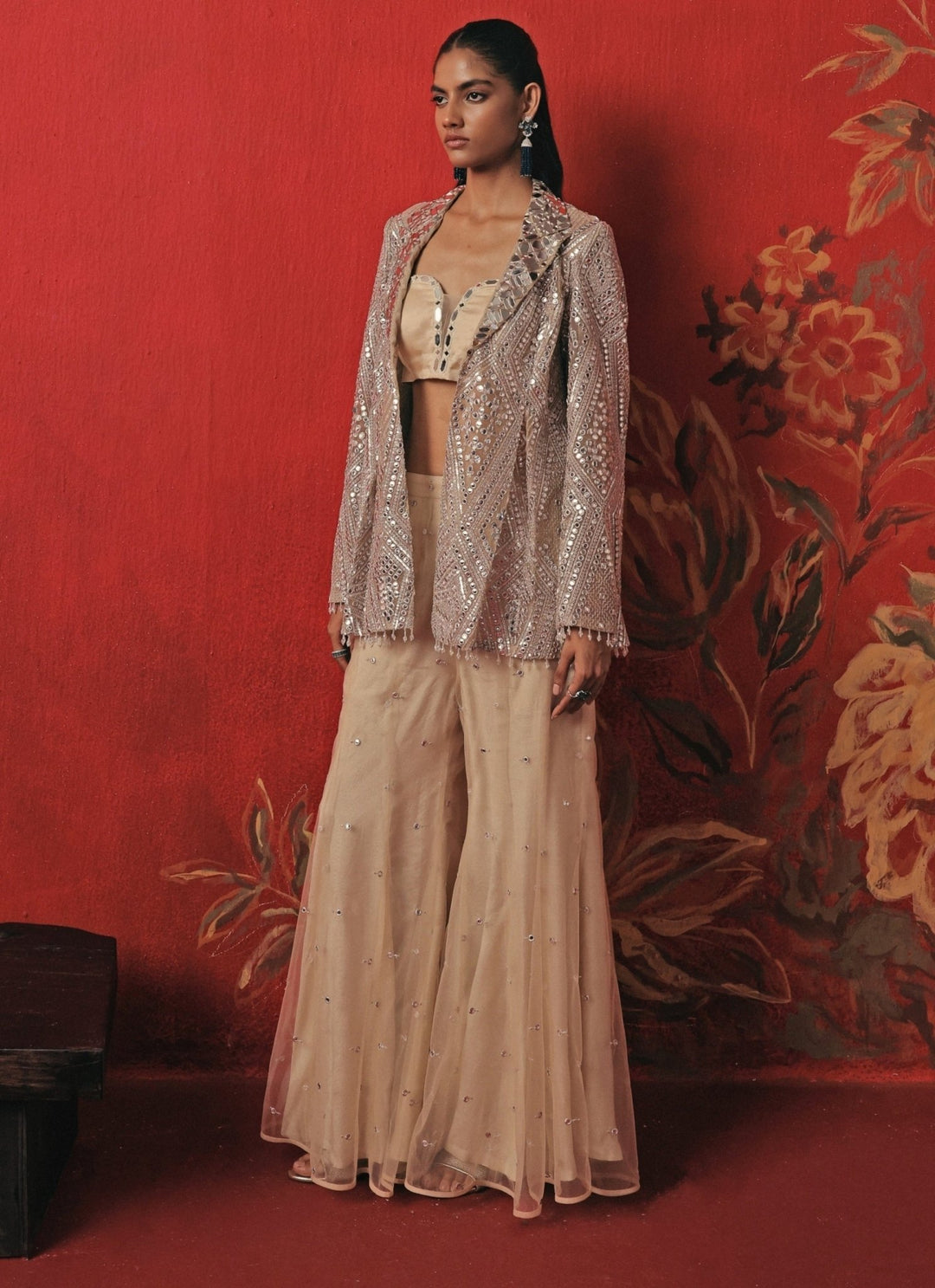 Twenty Nine Nude And Silver Soft Net Blouse Sharara SetFabilicious Fashion