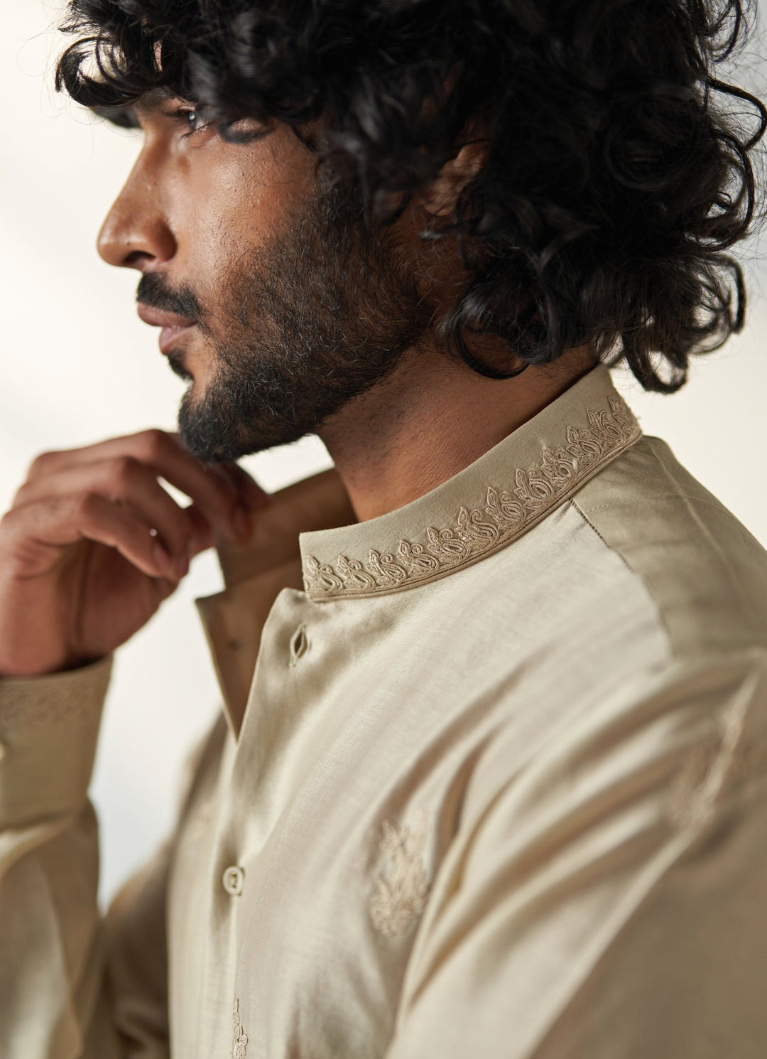 Nude Beige Embroidered Kurta Pant Set Studio Bagechaa - Men - Fabilicious Fashion
