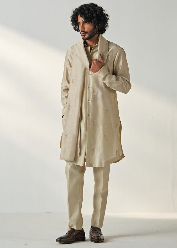 Nude Beige Embroidered Kurta Pant Set Studio Bagechaa - Men - Fabilicious Fashion