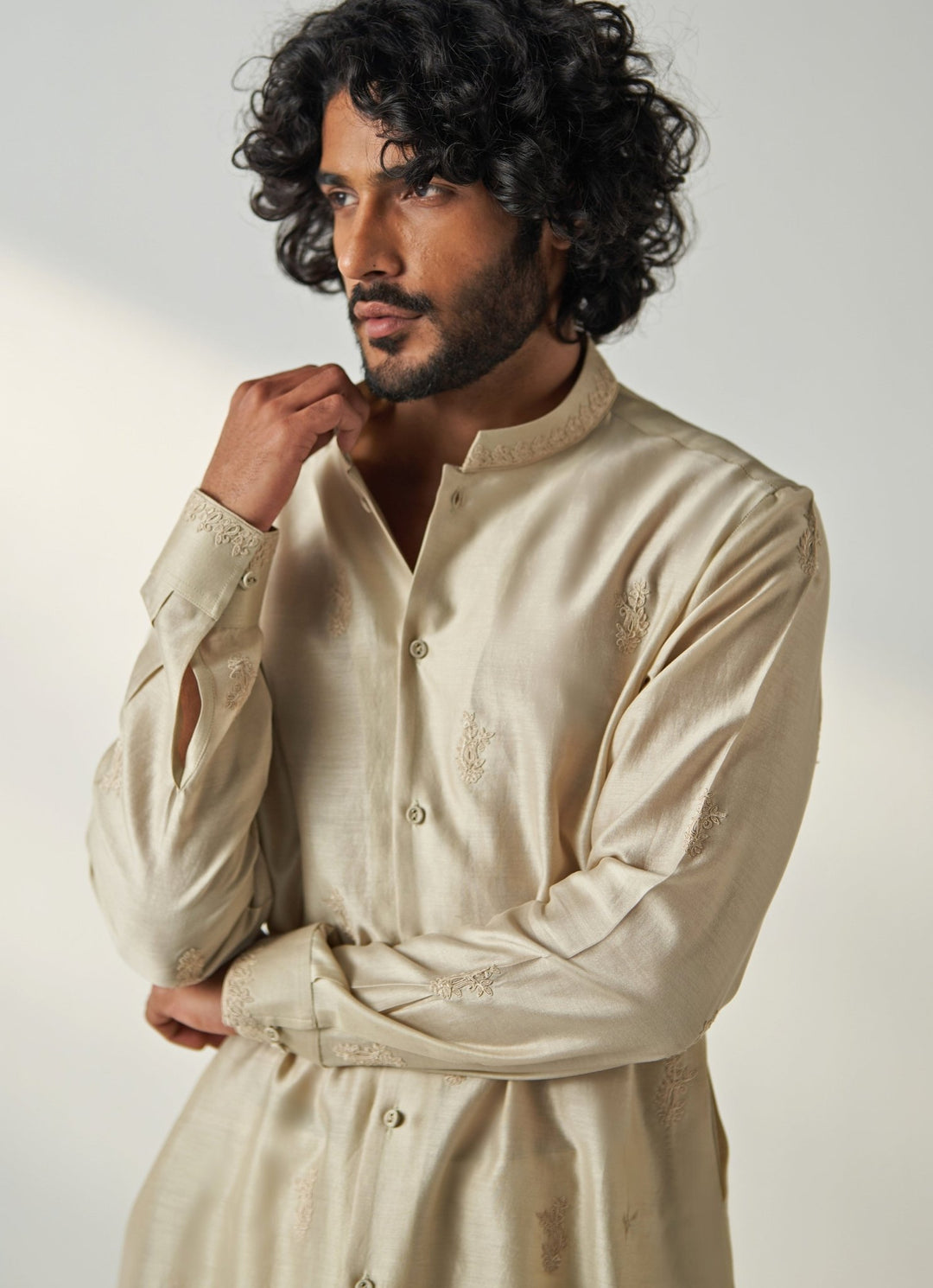 Nude Beige Embroidered Kurta Pant Set Studio Bagechaa - Men - Fabilicious Fashion