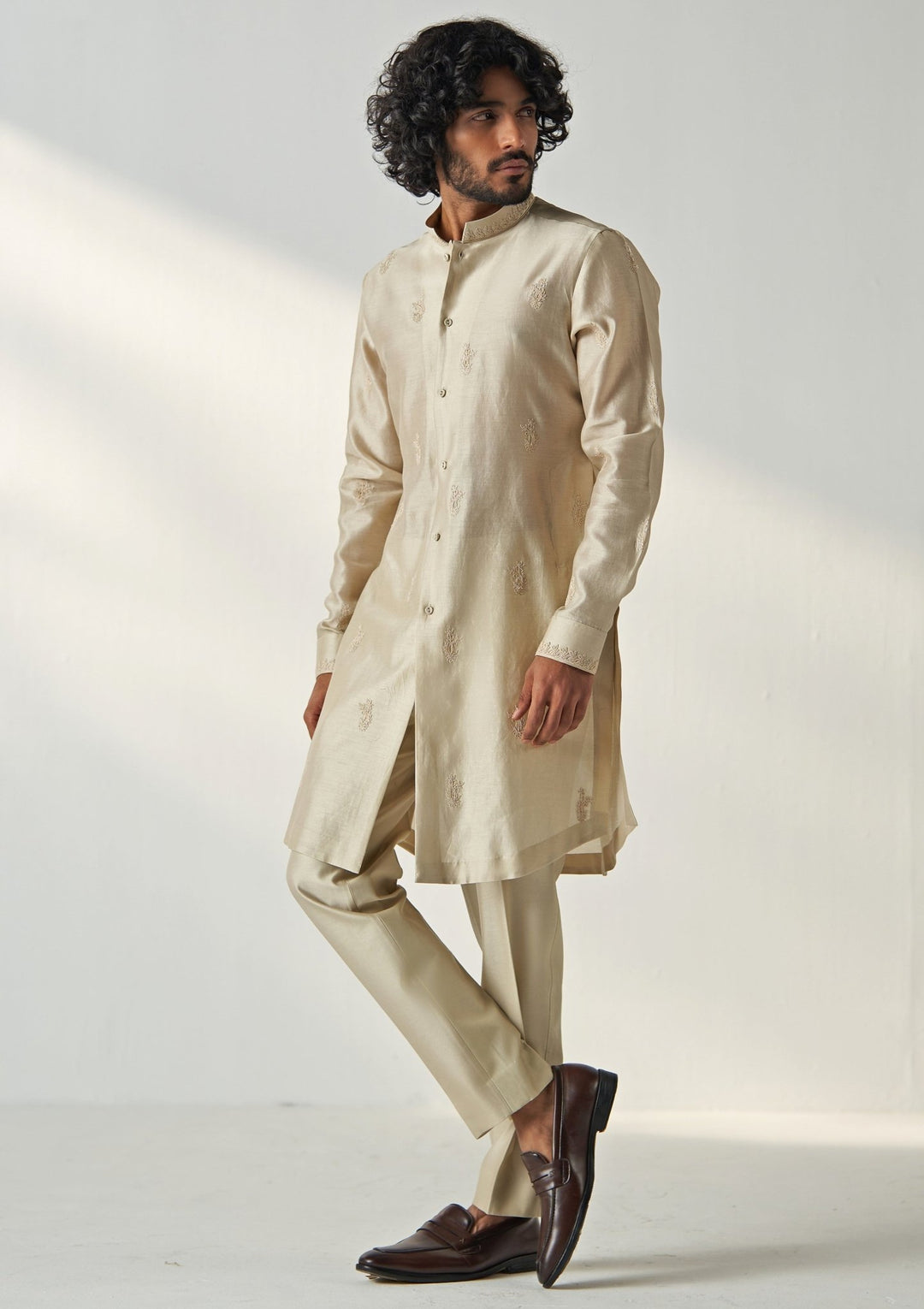 Nude Beige Embroidered Kurta Pant Set Studio Bagechaa - Men - Fabilicious Fashion