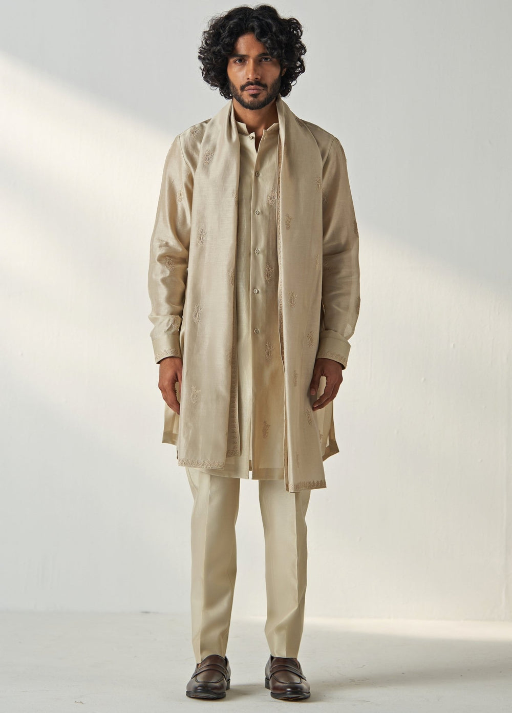 Nude Beige Embroidered Kurta Pant Set Studio Bagechaa - Men - Fabilicious Fashion