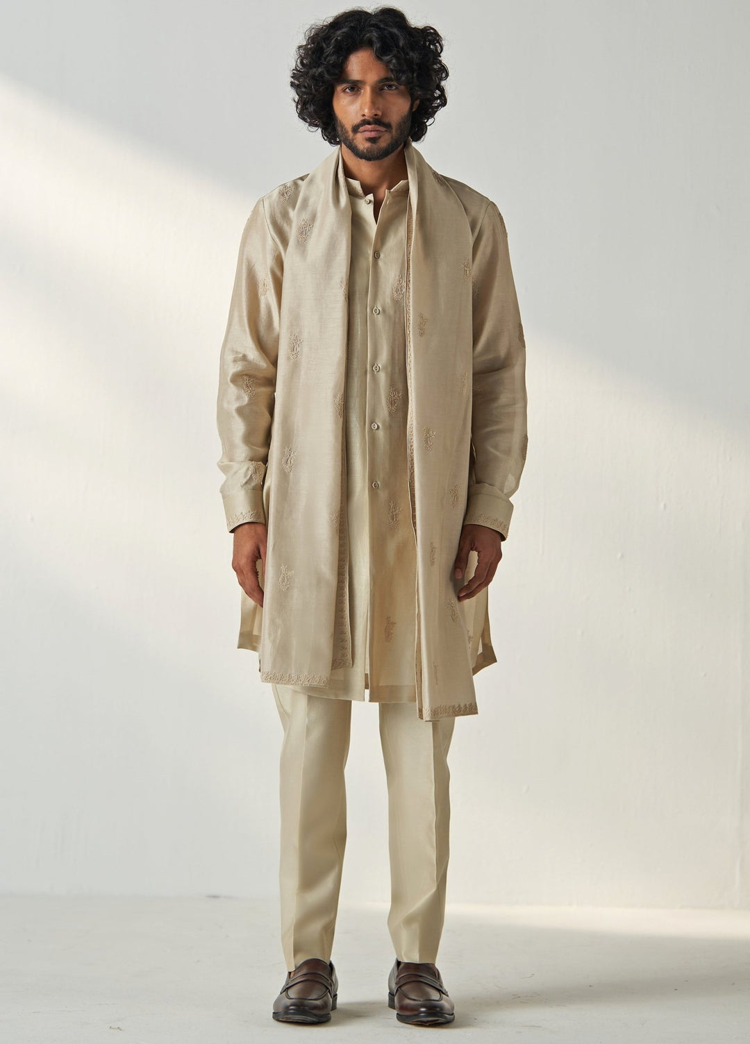 Nude Beige Embroidered Kurta Pant Set Studio Bagechaa - Men - Fabilicious Fashion