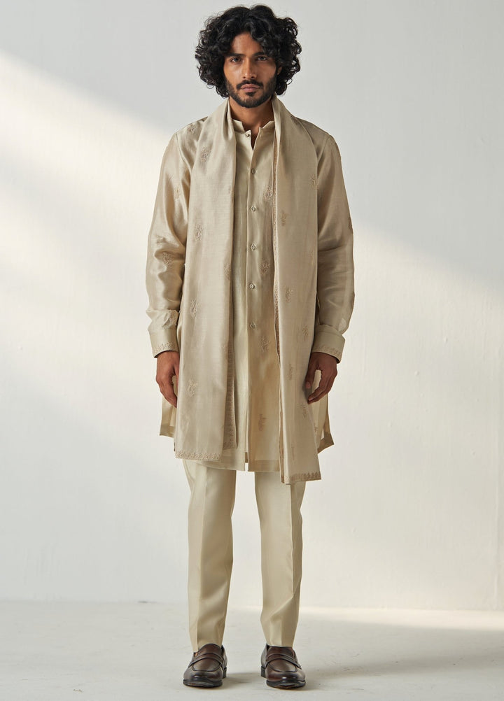 Nude Beige Embroidered Kurta Pant Set Studio Bagechaa - Men - Fabilicious Fashion