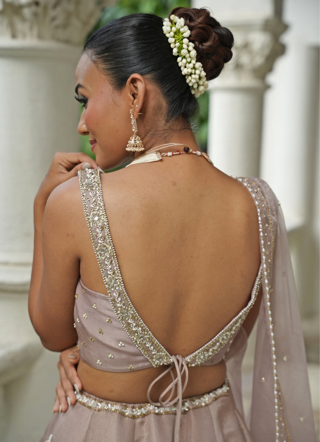 Nude Beige Embroidered Silk Lehenga Set Enamour by Radha - Fabilicious Fashion