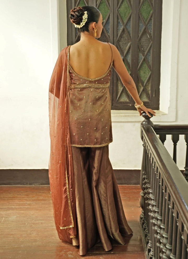 Nude Brown Zari Silk Sharara Set Enamour by Radha - Fabilicious Fashion