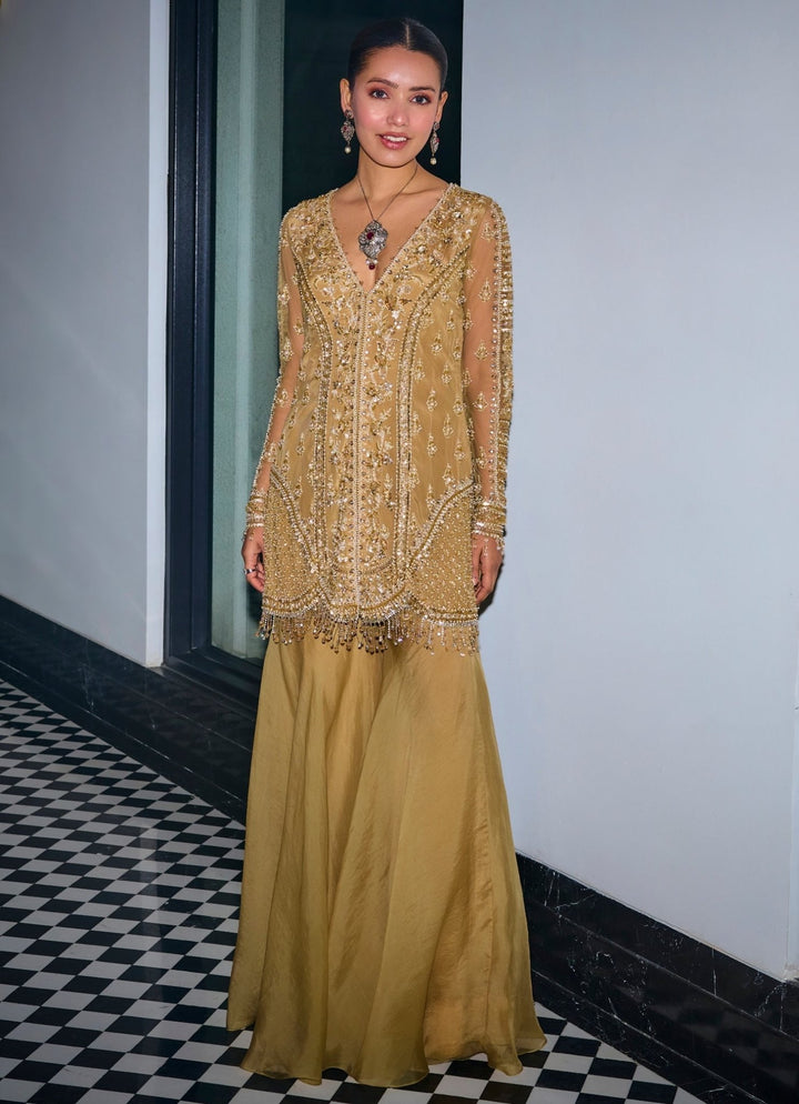 Nude Gold Embroidered Kurta Sharara Set Sanya Gulati - Fabilicious Fashion