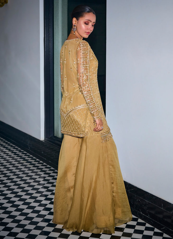 Nude Gold Embroidered Kurta Sharara Set Sanya Gulati - Fabilicious Fashion