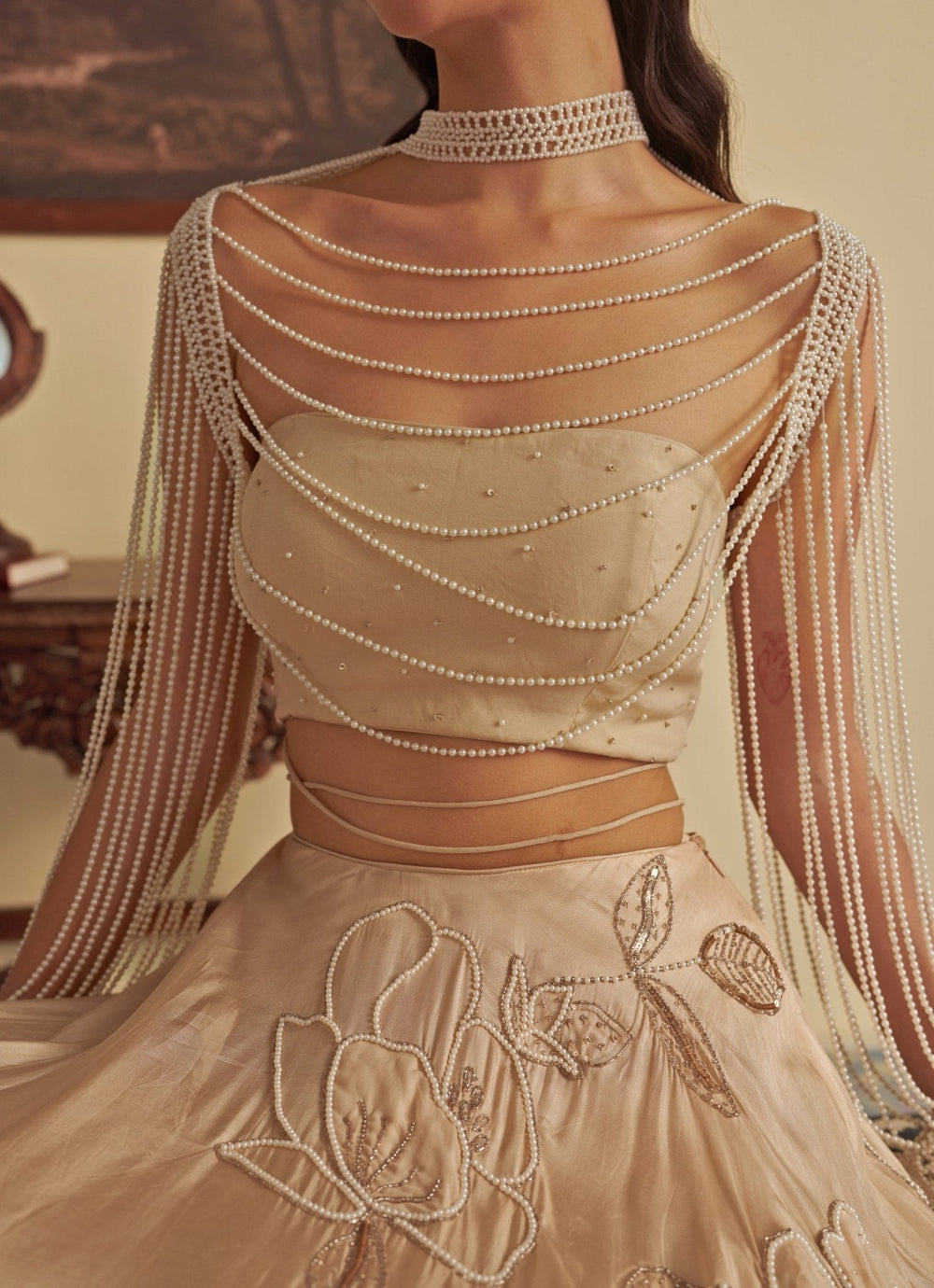 Nude Gold Embroidered Lehenga Set Jade by Ashima - Fabilicious Fashion