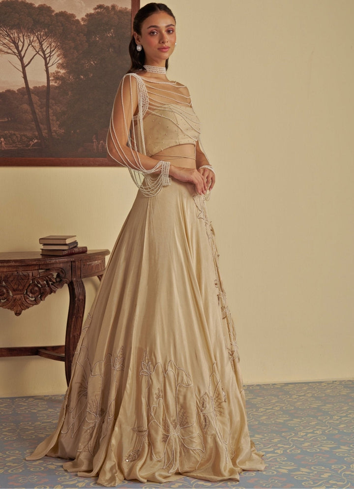 Nude Gold Embroidered Lehenga Set Jade by Ashima - Fabilicious Fashion