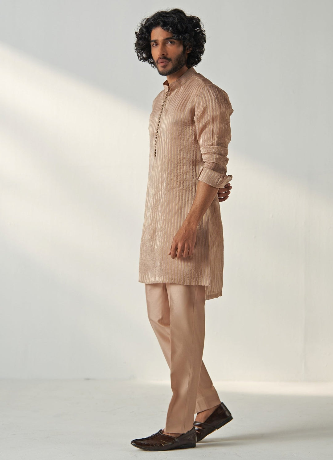 Nude Gold Embroidered Organza Kurta Pant Set Studio Bagechaa - Men - Fabilicious Fashion
