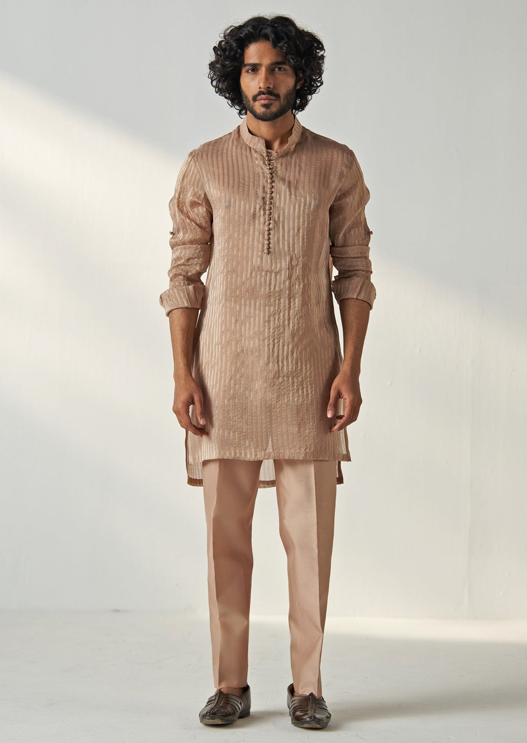 Nude Gold Embroidered Organza Kurta Pant Set Studio Bagechaa - Men - Fabilicious Fashion