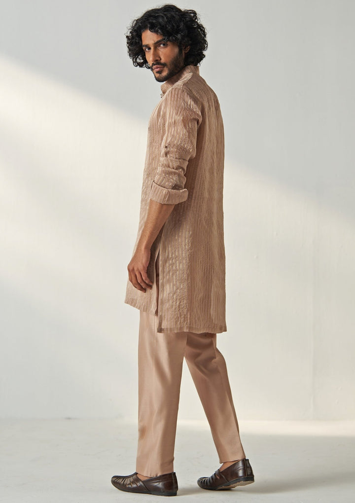 Nude Gold Embroidered Organza Kurta Pant Set Studio Bagechaa - Men - Fabilicious Fashion
