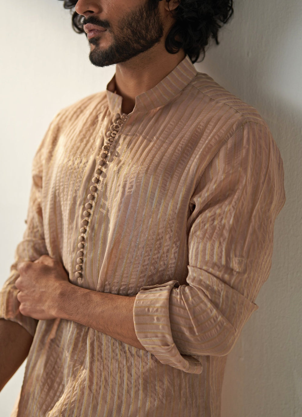Nude Gold Embroidered Organza Kurta Pant Set Studio Bagechaa - Men - Fabilicious Fashion