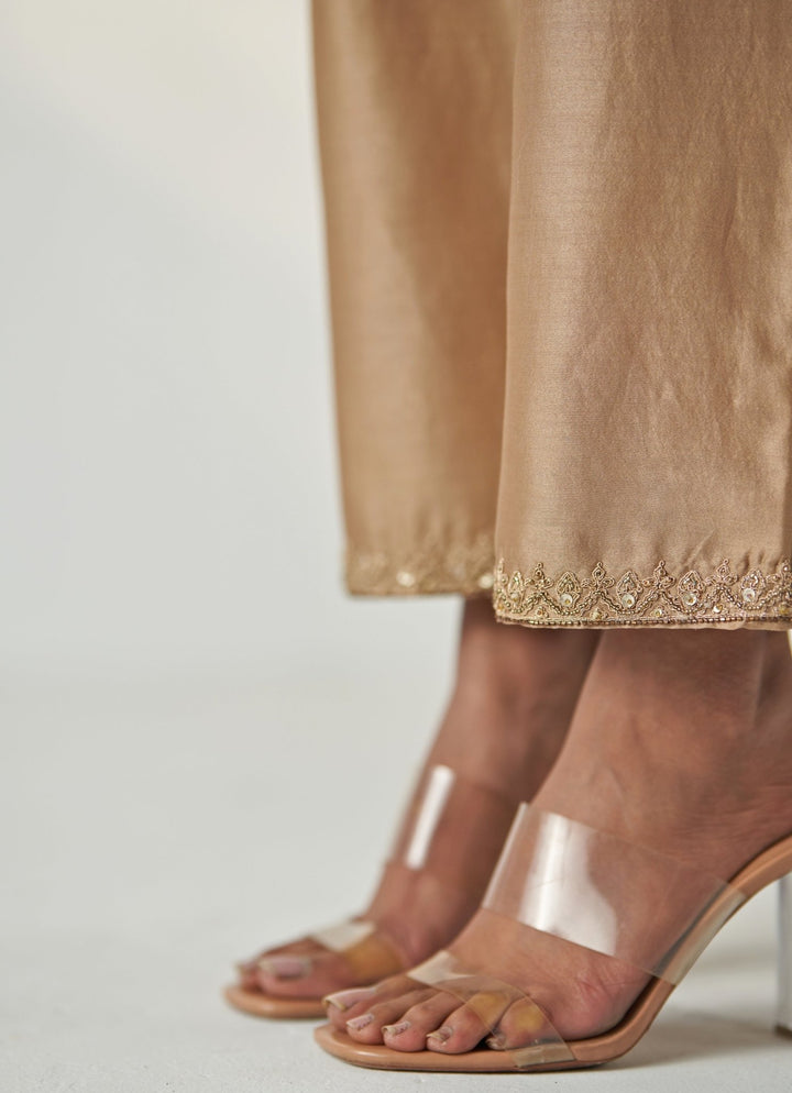 Nude Gold Embroidered Organza Kurta Pant Set Studio Bagechaa - Fabilicious Fashion
