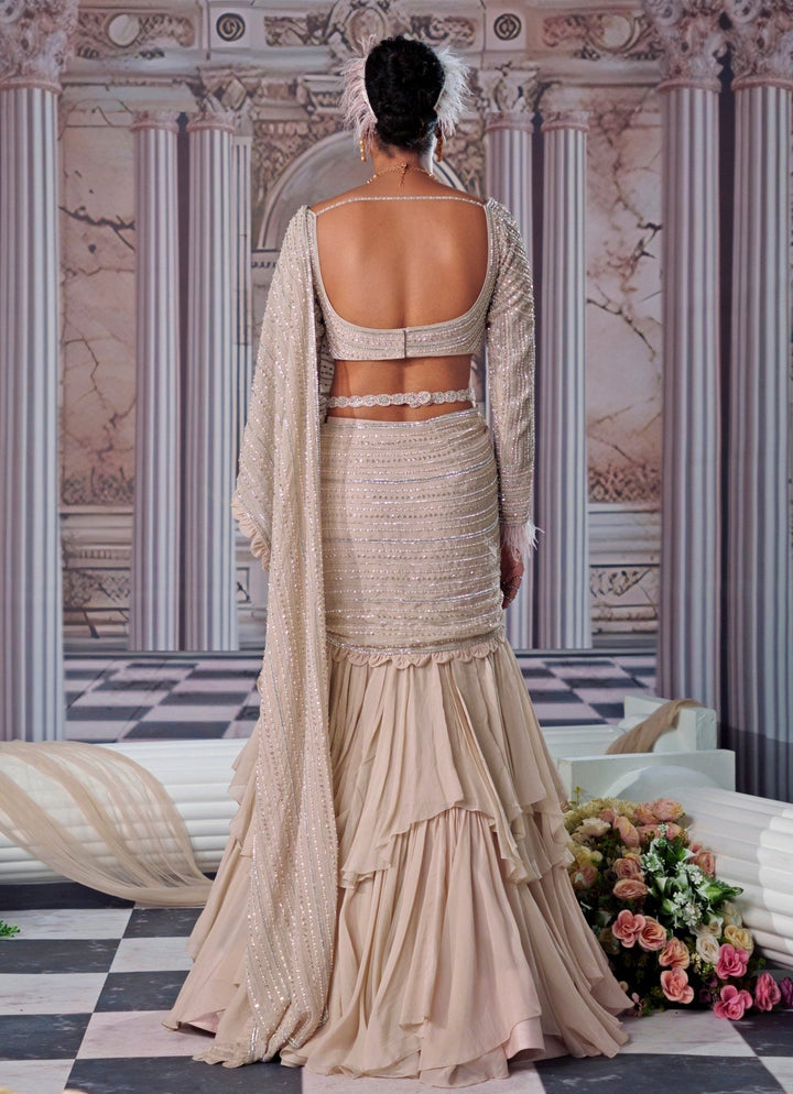 Nude Gold Embroidered Organza Saree Nidhika Shekhar - Fabilicious Fashion