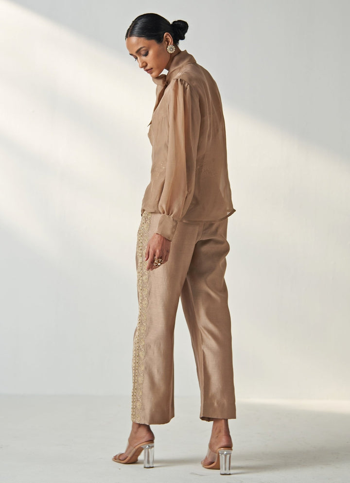 Nude Gold Embroidered Shirt And Pant Set Studio Bagechaa - Fabilicious Fashion
