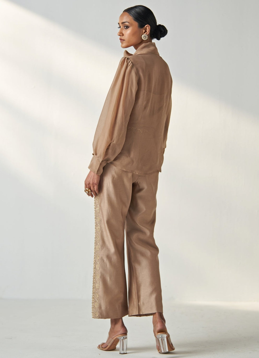Nude Gold Embroidered Shirt And Pant Set Studio Bagechaa - Fabilicious Fashion
