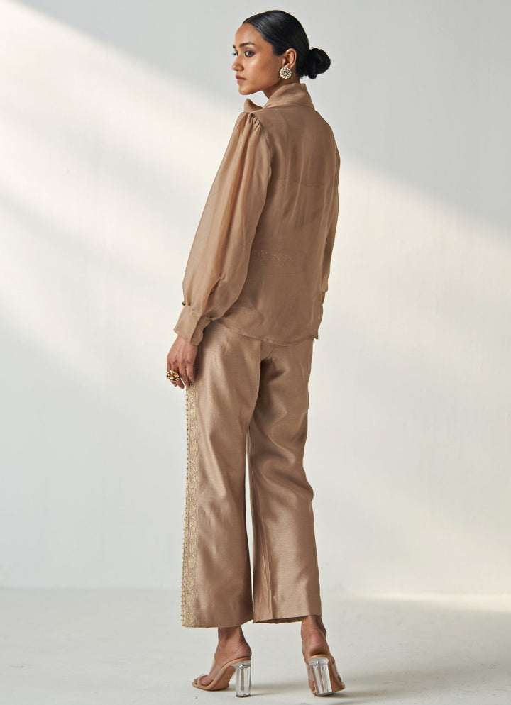 Nude Gold Embroidered Shirt And Pant Set Studio Bagechaa - Fabilicious Fashion