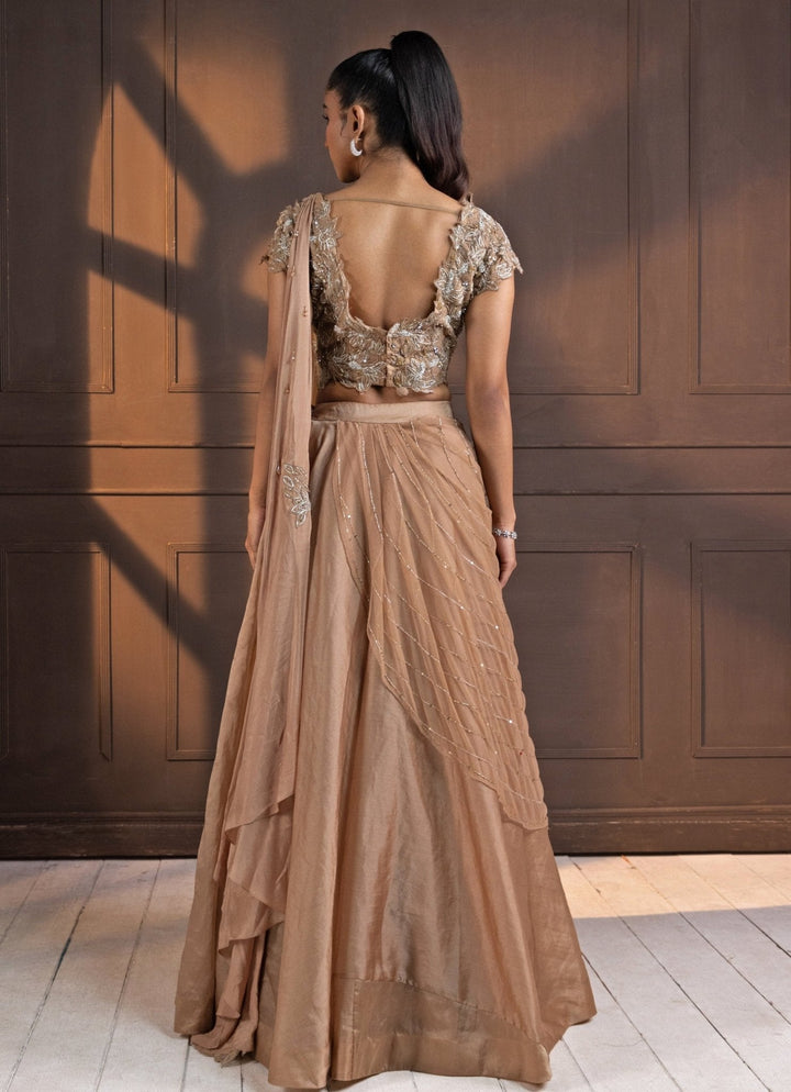 Nude Gold Embroidered Sparkle Lehenga Set Smriti - Fabilicious Fashion