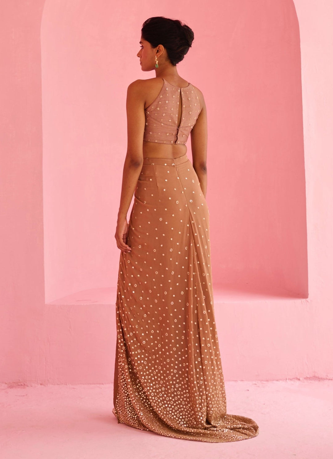 Nude Gold Georgette Drape Skirt Set Chamee and Palak - Fabilicious Fashion