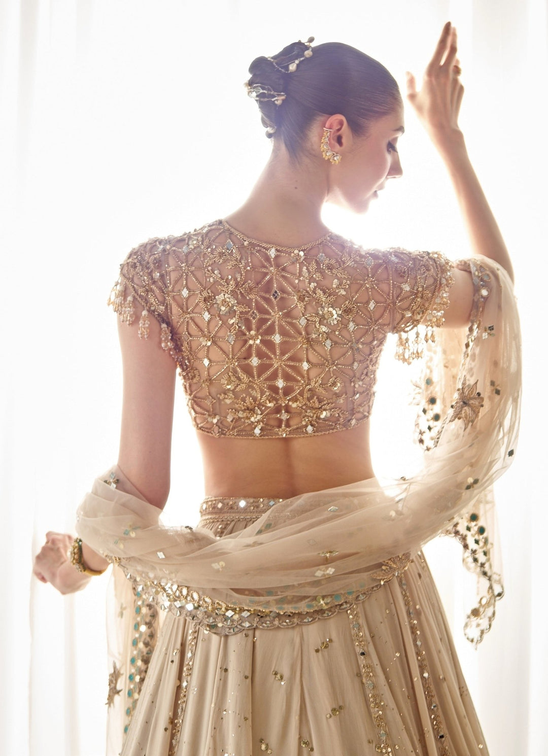 Nude Gold Georgette Lehenga Set Sanya Gulati - Fabilicious Fashion