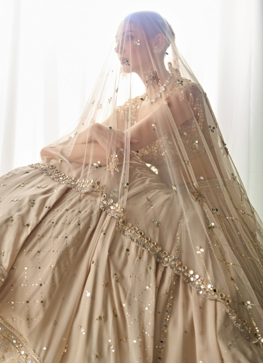 Nude Gold Georgette Lehenga Set Sanya Gulati - Fabilicious Fashion