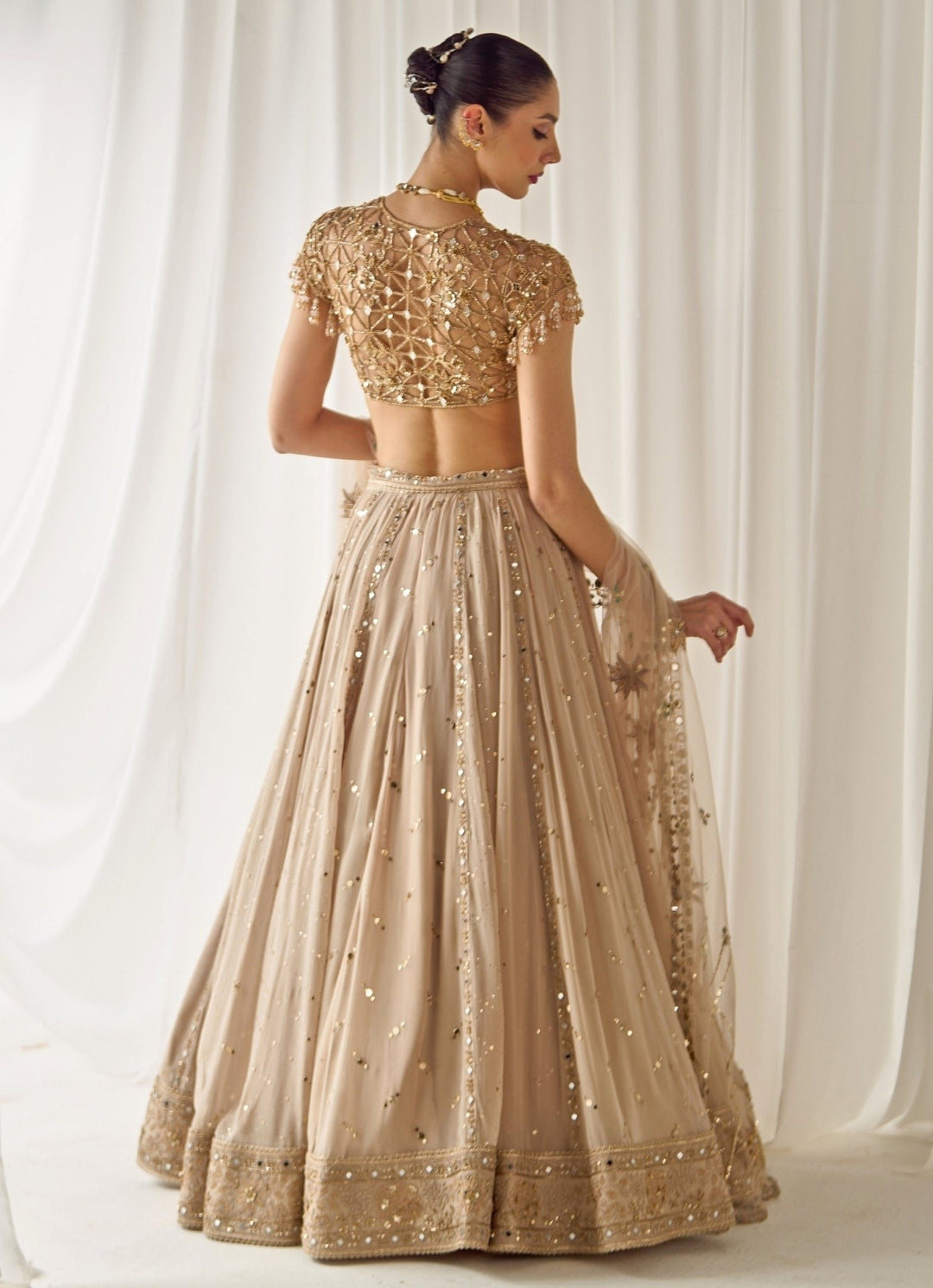 Nude Gold Georgette Lehenga Set Sanya Gulati - Fabilicious Fashion