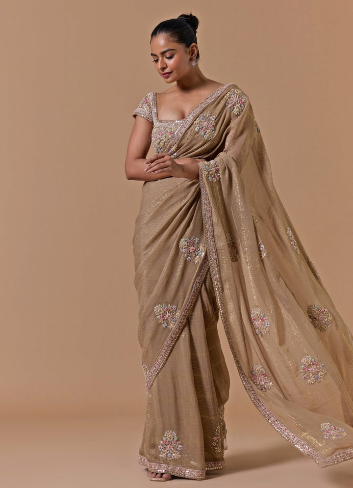 Nude Gold Lurex Chiffon Saree Nitika Gujral - Fabilicious Fashion