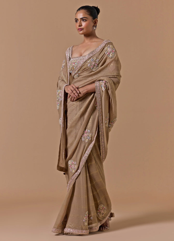 Nude Gold Lurex Chiffon Saree Nitika Gujral - Fabilicious Fashion
