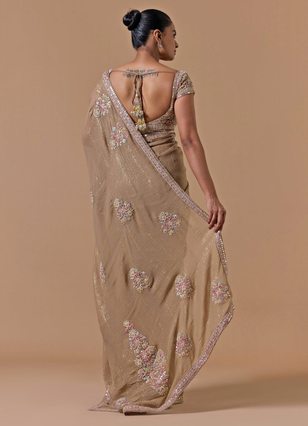 Nude Gold Lurex Chiffon Saree Nitika Gujral - Fabilicious Fashion