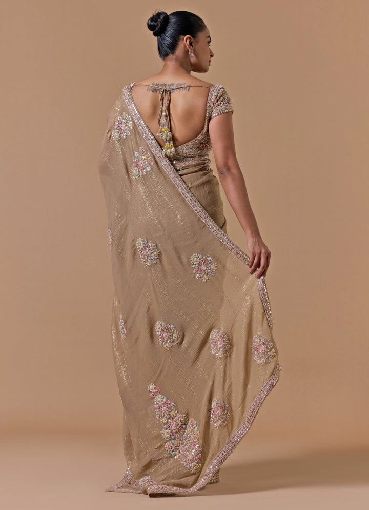 Nude Gold Lurex Chiffon Saree Nitika Gujral - Fabilicious Fashion