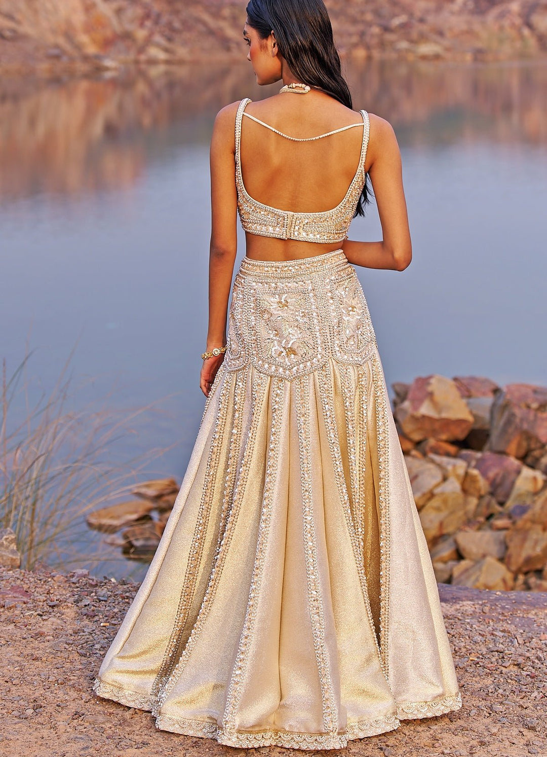 Nude Gold Mermaid Lehenga Set Nidhika Shekhar - Fabilicious Fashion