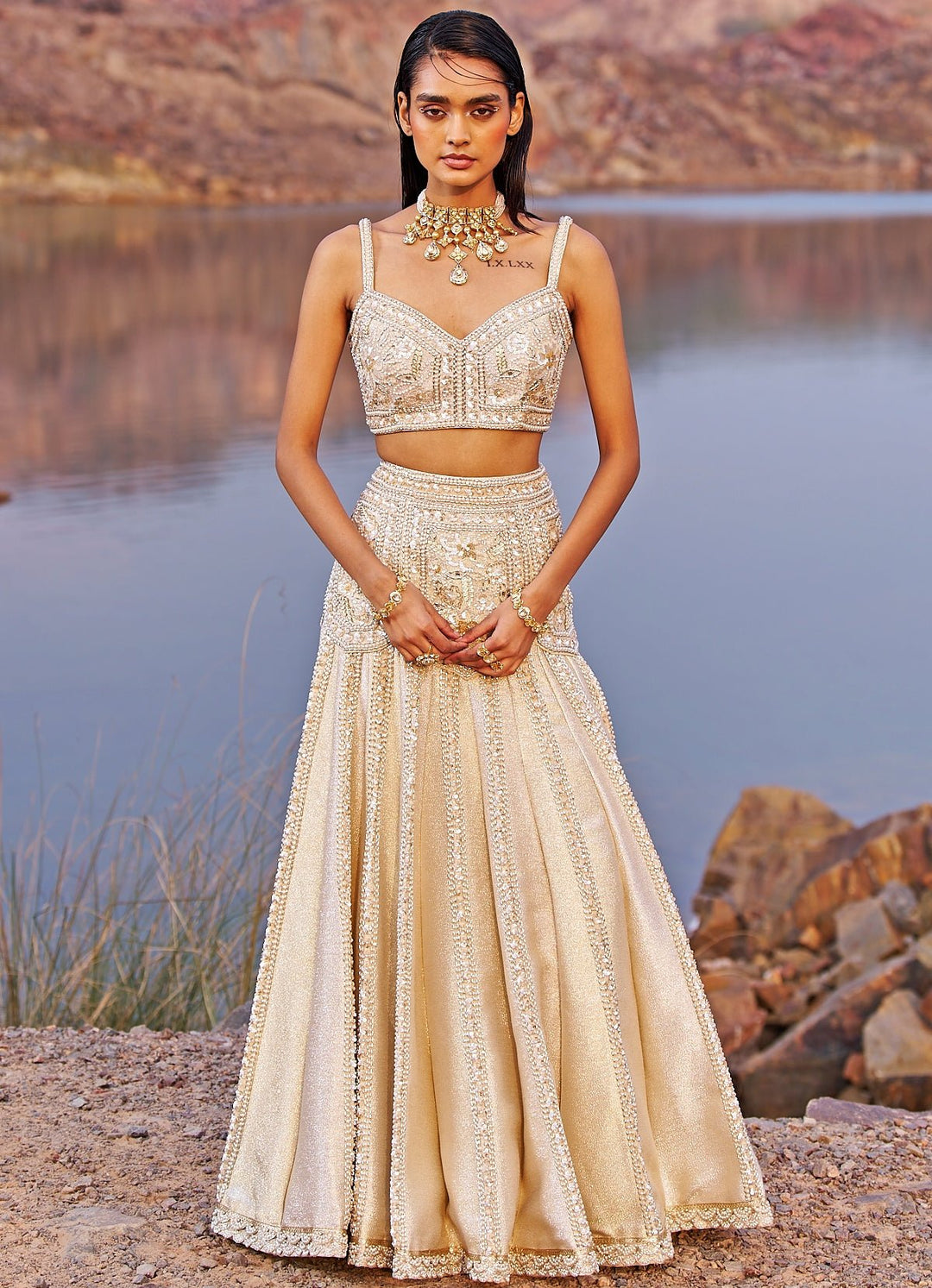 Nude Gold Mermaid Lehenga Set Nidhika Shekhar - Fabilicious Fashion