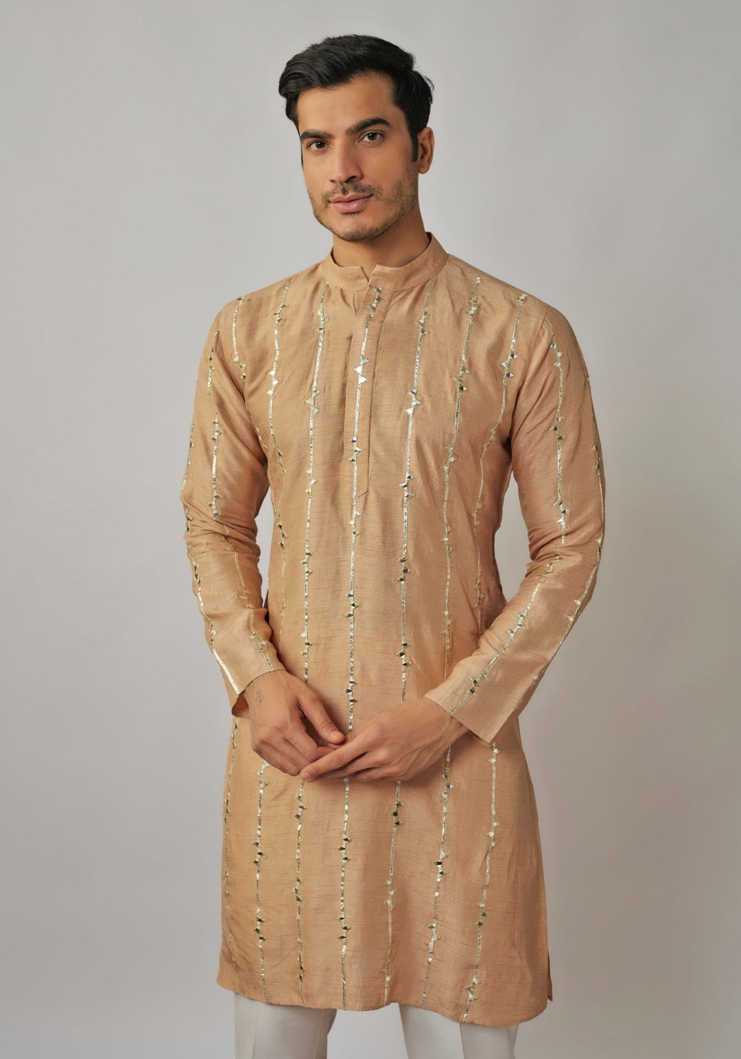Nude Gold Mirror Embroidered Kurta Pant Set Renee Label - Men - Fabilicious Fashion