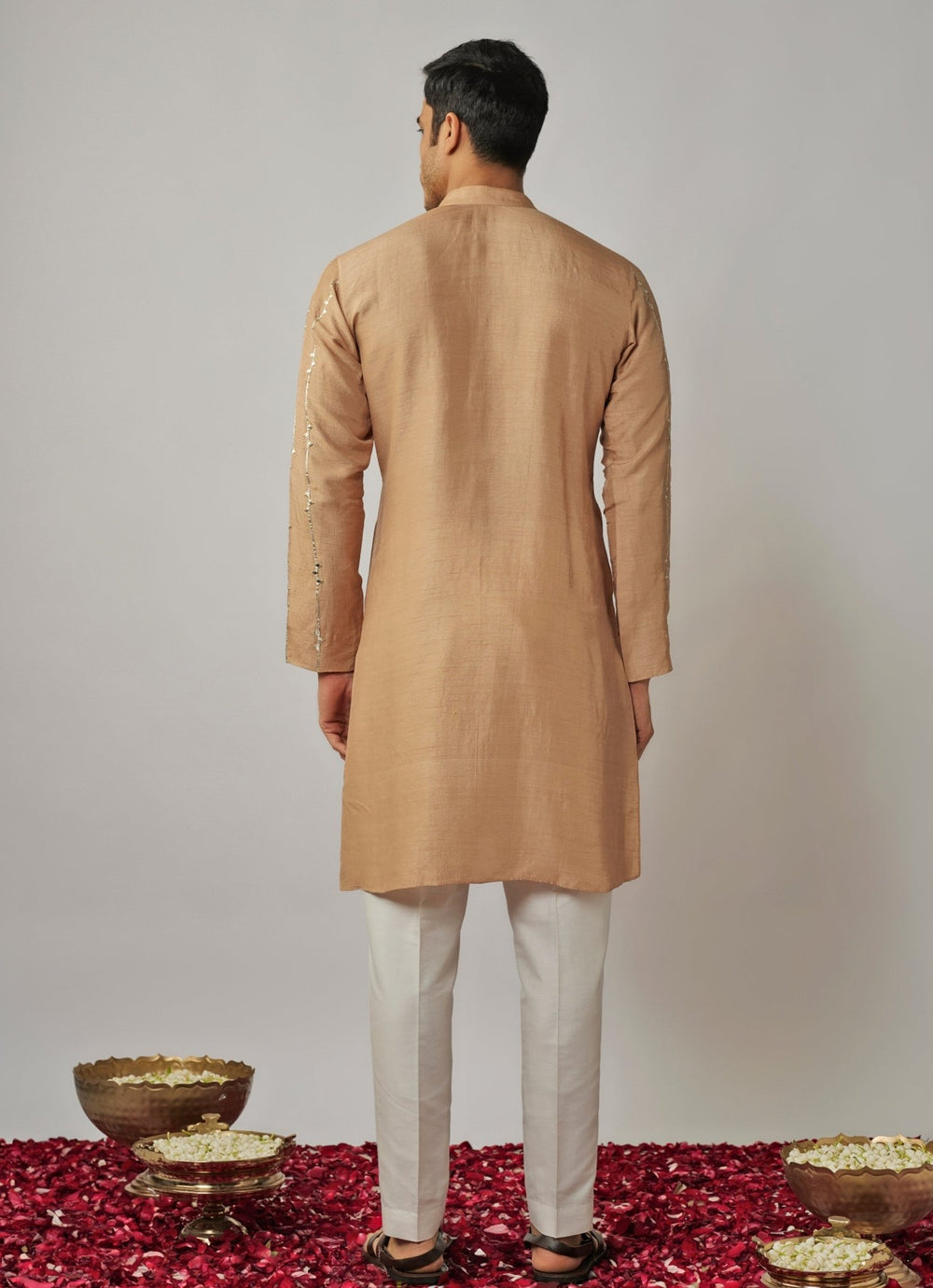 Nude Gold Mirror Embroidered Kurta Pant Set Renee Label - Men - Fabilicious Fashion