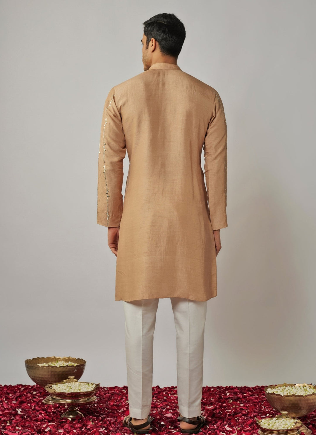 Nude Gold Mirror Embroidered Kurta Pant Set Renee Label - Men - Fabilicious Fashion