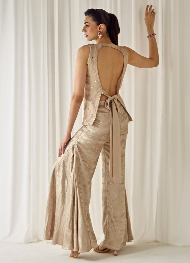 Nude Gold Organza Pants Set Sanya Gulati - Fabilicious Fashion