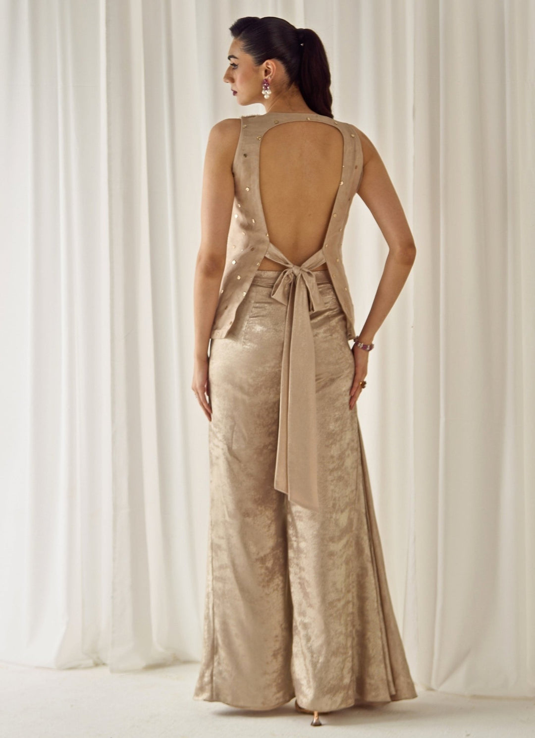 Nude Gold Organza Pants Set Sanya Gulati - Fabilicious Fashion