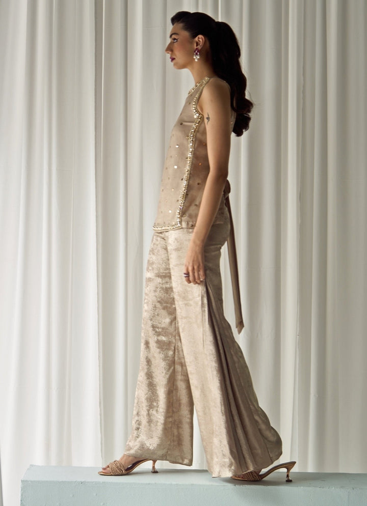 Nude Gold Organza Pants Set Sanya Gulati - Fabilicious Fashion