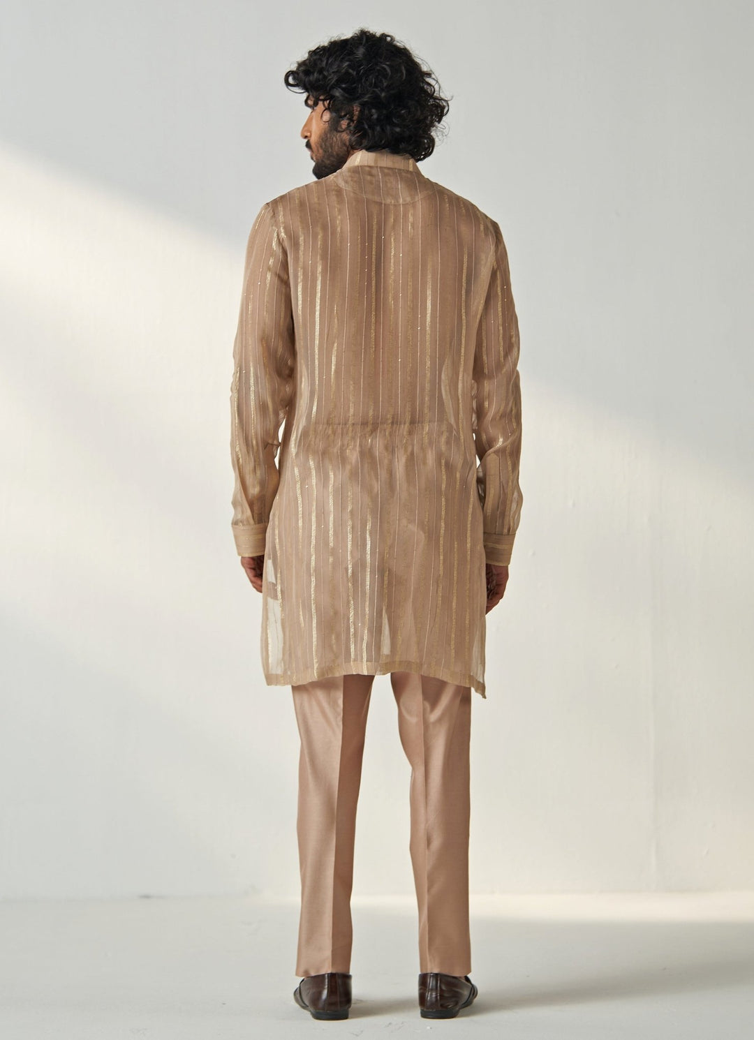 Nude Gold Sequin Embroidered Kurta Pant Set Studio Bagechaa - Men - Fabilicious Fashion